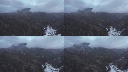 航拍湖北冬天神农架山峰雪景云海高清在线视频素材下载