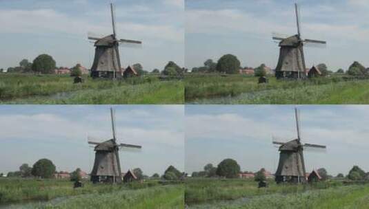 麦田里的荷兰风车高清在线视频素材下载