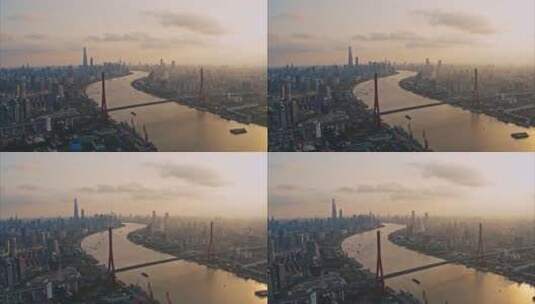 航拍上海日落全景高清在线视频素材下载