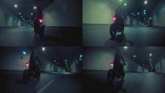 夜间骑行的摩托车手高清在线视频素材下载