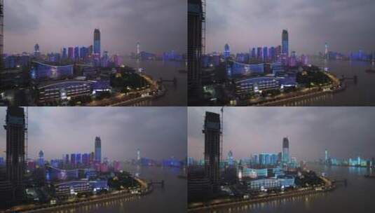 航拍武汉城市江景夜景灯光秀高清在线视频素材下载
