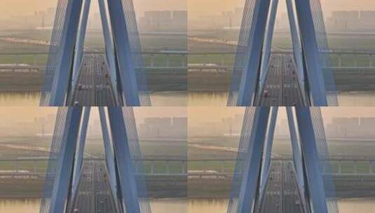 沌口长江大桥与地铁同框高清在线视频素材下载