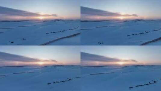 大兴安岭丘陵地带雪原夕阳高清在线视频素材下载