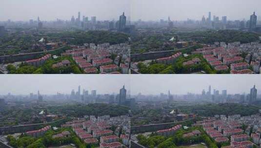 4k 航拍南京玄武湖畔的明城墙特写高清在线视频素材下载
