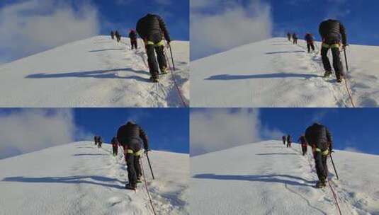 四川甘孜攀登那玛峰雪山的户外运动爱好者高清在线视频素材下载