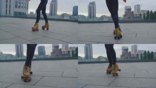 旱冰鞋跳舞的时髦女人高清在线视频素材下载