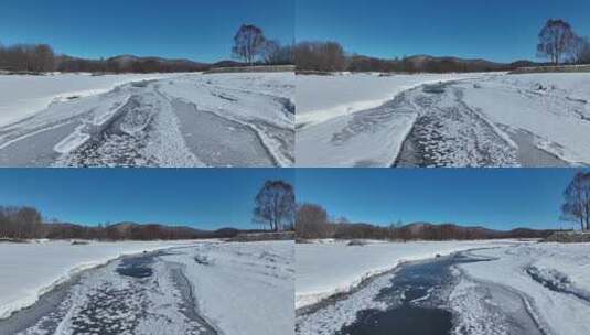 黑龙江源头之库都尔河初春开河雪景高清在线视频素材下载