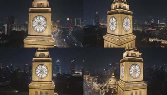 上海钟楼夜景航拍高清在线视频素材下载