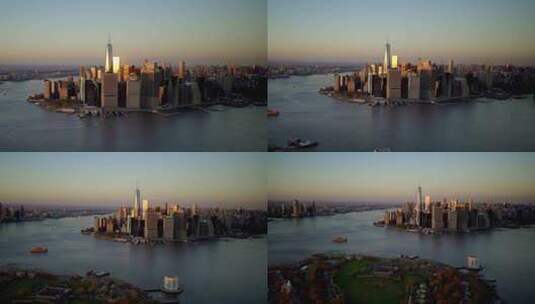 曼哈顿城市天际线金融圈航拍！高清在线视频素材下载