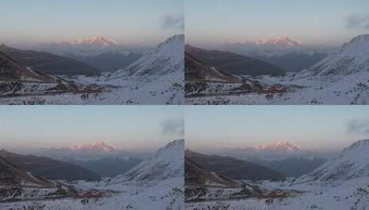 西藏自治区林芝雪山航拍日照金山高清在线视频素材下载