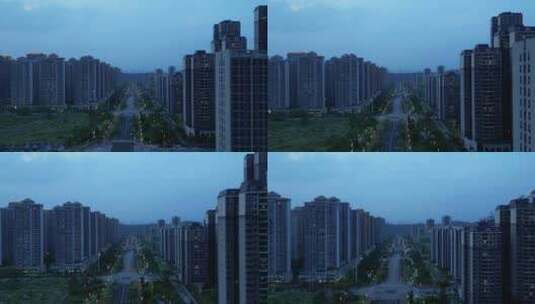 南宁夜景航拍 小区 住宅楼 傍晚高清在线视频素材下载