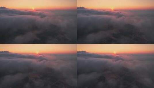 海岛上空的云海日落4K航拍高清在线视频素材下载
