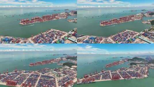 深圳宣传片蛇口海港码头蓝天白云航拍高清在线视频素材下载