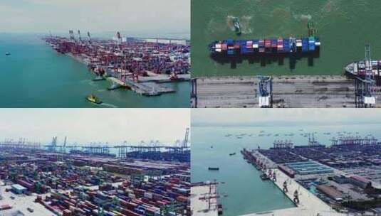 广州南沙港货运码头航拍高清在线视频素材下载