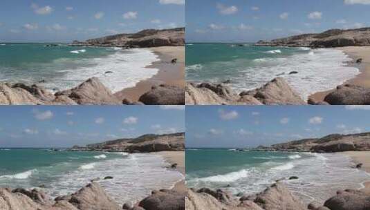 海滩边翻滚的海浪高清在线视频素材下载