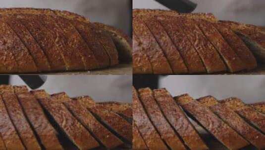 厨师把面包片切片高清在线视频素材下载