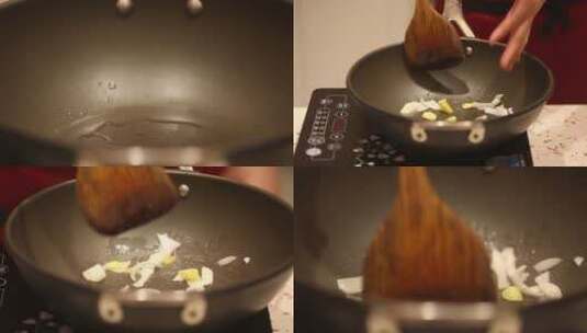 葱姜蒜炝锅 (3)高清在线视频素材下载