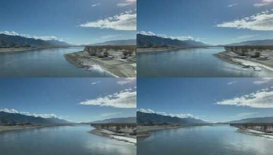 西藏行驶中的火车窗外湖泊景观高清在线视频素材下载