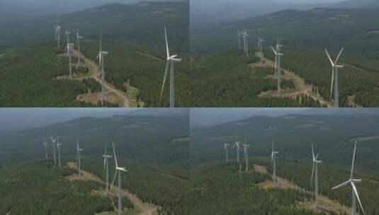 风力涡轮机旋转发电航拍高清在线视频素材下载