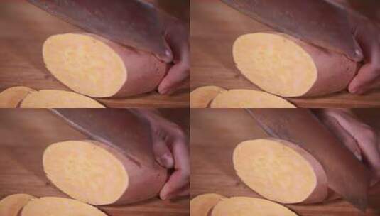 厨娘削地瓜皮切红薯片高清在线视频素材下载