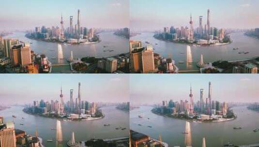 航拍上海金融中心陆家嘴东方明珠高清在线视频素材下载