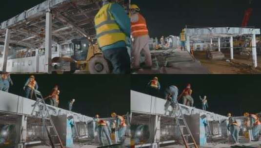 夜晚工地视频深圳方舱医院建设楼顶施工现场高清在线视频素材下载