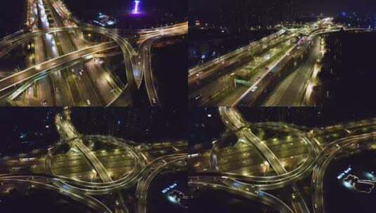 4k立交桥夜景高速车流 交通枢纽航拍合集高清在线视频素材下载