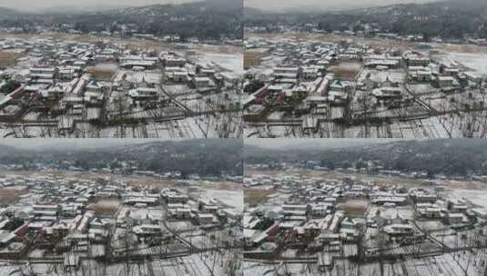 航拍南方丘陵村庄雪景高清在线视频素材下载