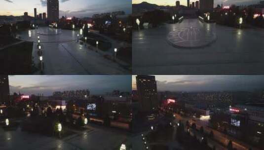 疫情防控无人的广场夕阳航拍高清在线视频素材下载