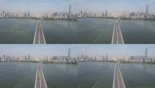 航拍湖北武汉沙湖大桥高清在线视频素材下载