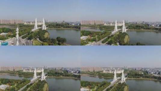 航拍河南郑州龙子湖大桥高清在线视频素材下载