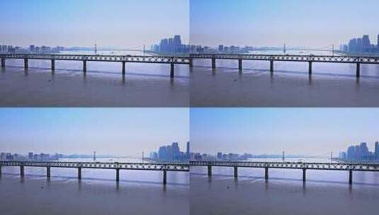 武汉长江大桥长江轮渡武汉桥城市全景高清在线视频素材下载