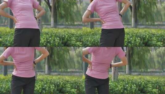 戴运动手表的中国人女性运动前作热身运动高清在线视频素材下载