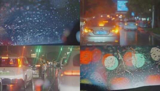 雨天下雨大雨雨天暴雨滴堵车厦门城市街道高清在线视频素材下载