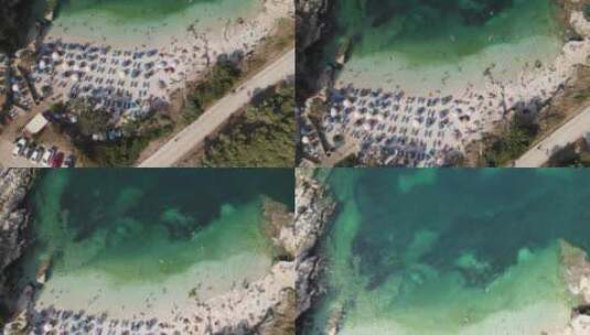 海洋和沙滩人群航拍高清在线视频素材下载