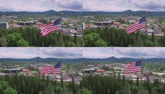 尤金俄勒冈州鸟瞰中挥舞的美国国旗高清在线视频素材下载