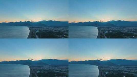 日落的海边城市高清在线视频素材下载