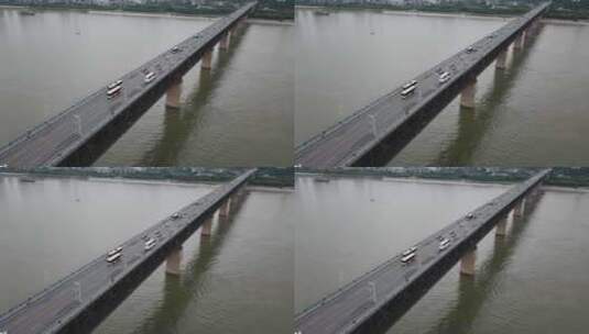 航拍武汉长江大桥车辆行驶高清在线视频素材下载