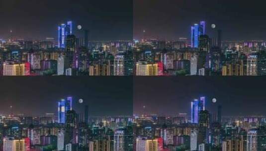 南京大月亮 河西金鹰世界夜景延时高清在线视频素材下载