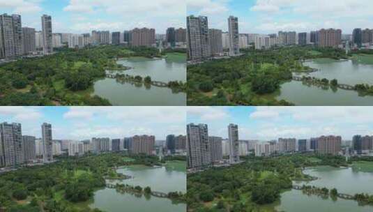 江西赣州城市中央公园航拍高清在线视频素材下载