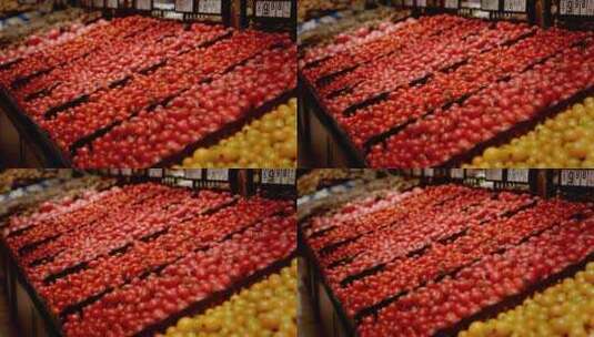 超市货架上的圣女果与番茄高清在线视频素材下载
