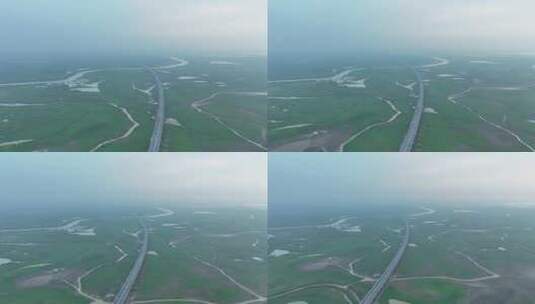 最美生态公路航拍鄱阳湖大道鄱阳湖公路道路高清在线视频素材下载