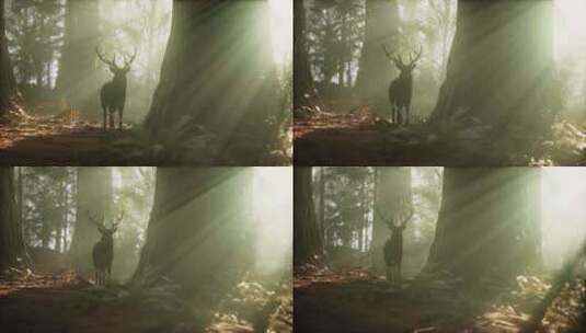 清晨阳光下森林中的小鹿高清在线视频素材下载