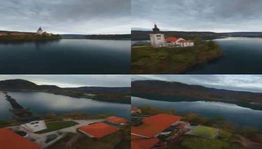航拍湖边的独栋房屋鸟瞰图高清在线视频素材下载