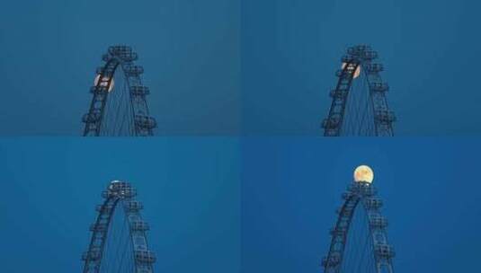 深圳欢乐港湾中秋节摩天轮月亮升起高清在线视频素材下载