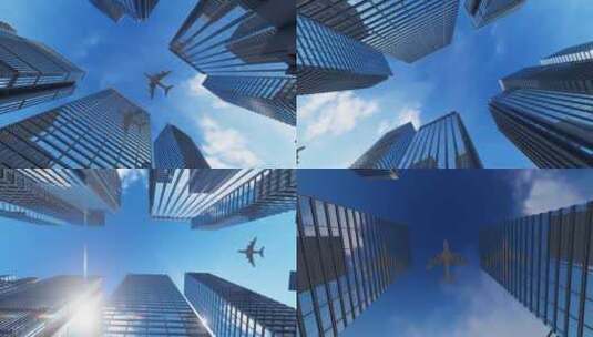 飞机飞过大楼高清在线视频素材下载