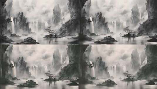 黑白中国风山水水墨画动画高清在线视频素材下载