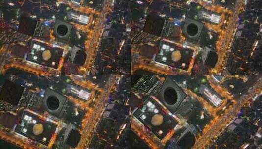4K航拍广州珠江新城建筑群夜景高清在线视频素材下载