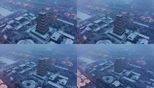 西安大雁塔亮灯雪景高清在线视频素材下载