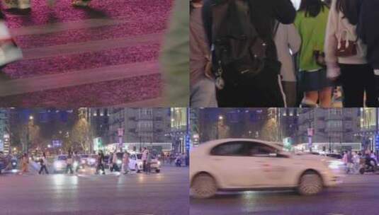 城市夜晚夜景行人过马路车流人流脚步人文人高清在线视频素材下载